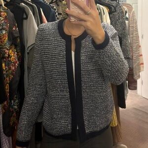 LOFT Dark Blue and White Textured Cardigan